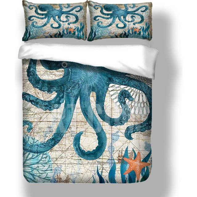 (Octopus, Double) Turtles /Whale/Dolphines/Octopus Pattern Bedding Sets for Boys and Girls,Marine Animals Duvet Cover Set