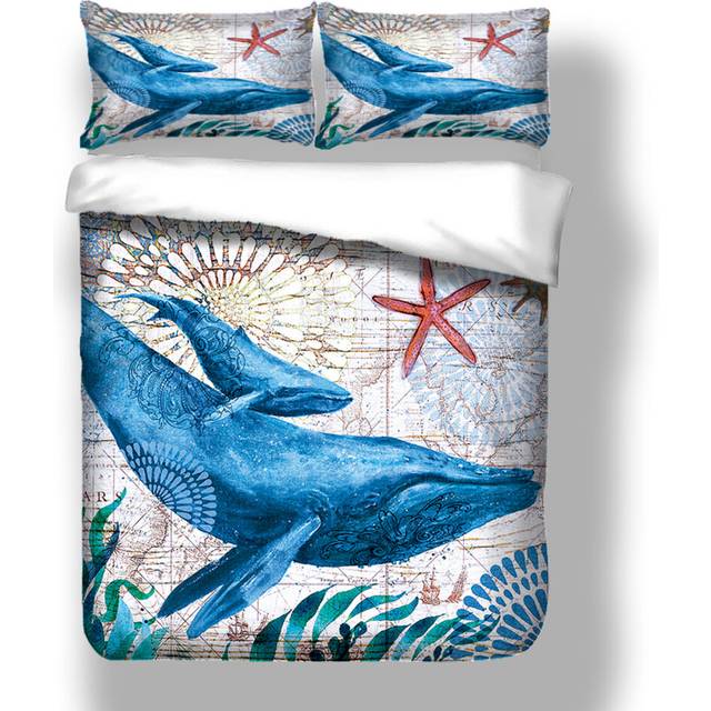 (Whale, Double) Turtles /Whale/Dolphines/Octopus Pattern Bedding Sets for Boys and Girls,Marine Animals Duvet Cover Set