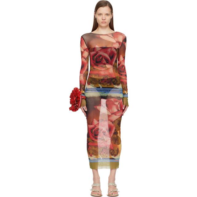 Jean Paul Gaultier Red & Green Roses Maxi Dress - 403050 Green/Red/Blu - XS