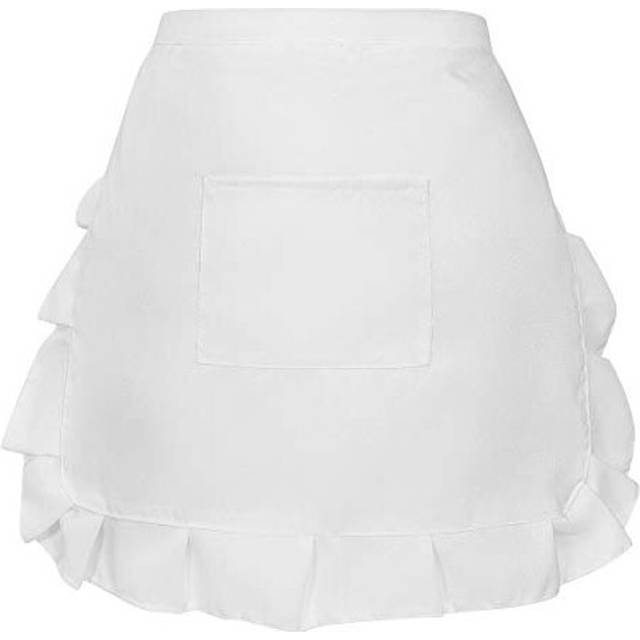 BESTonZON Cute Floral Short Waist Kitchen Apron Lace Half Waist Bib Maid Costume with Pocket Kitchen Party Favors for Women Waitress (White)