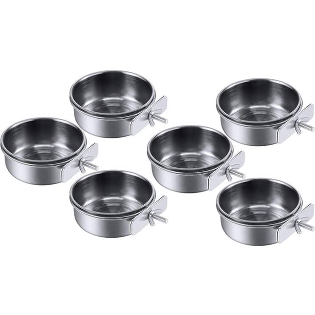 6-Piece Bird Feeder Cup Stainless Steel Parrot Feeder Cup Animal Cage Water Food Bowl S