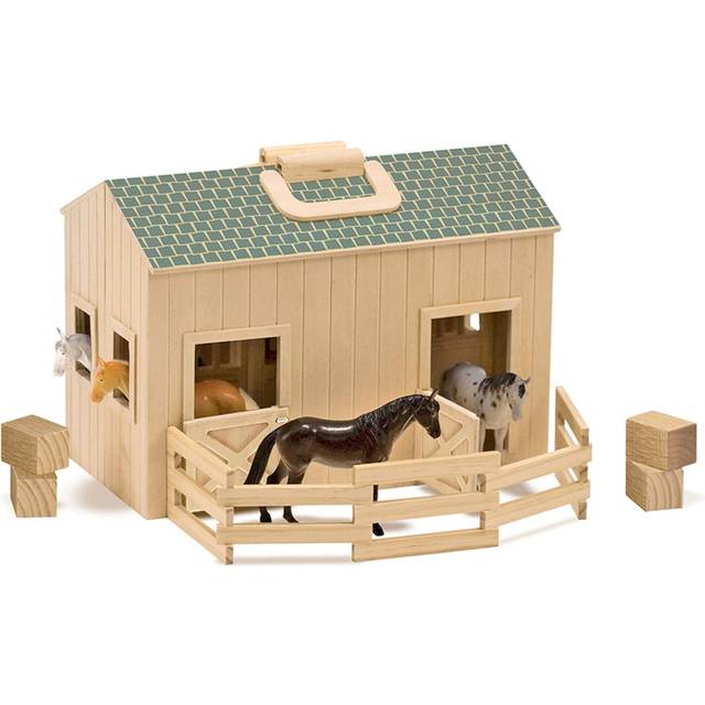 Melissa & Doug Fold and Go Wooden Horse Stable Dollhouse With Handle and Toy Horses (11 pcs)