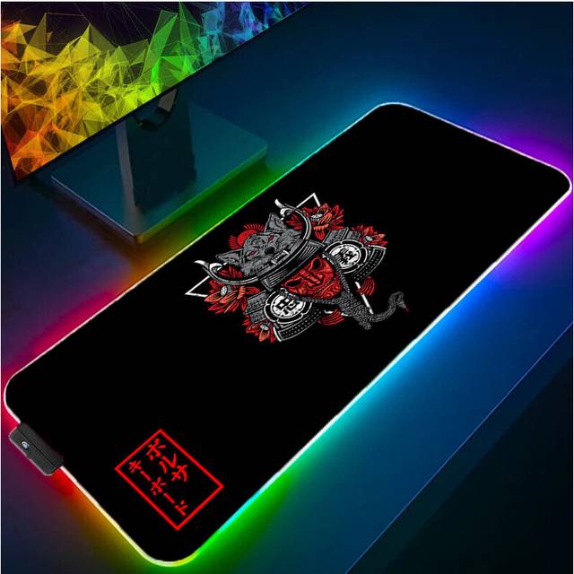 (a-designs (8) 900x400x3mm) RGB Mouse Pad LED Gaming Japanese Theme Designs Computer Desk Accessories Rug Keyboard Mat Anti-skid Luminous Mousepad Gam