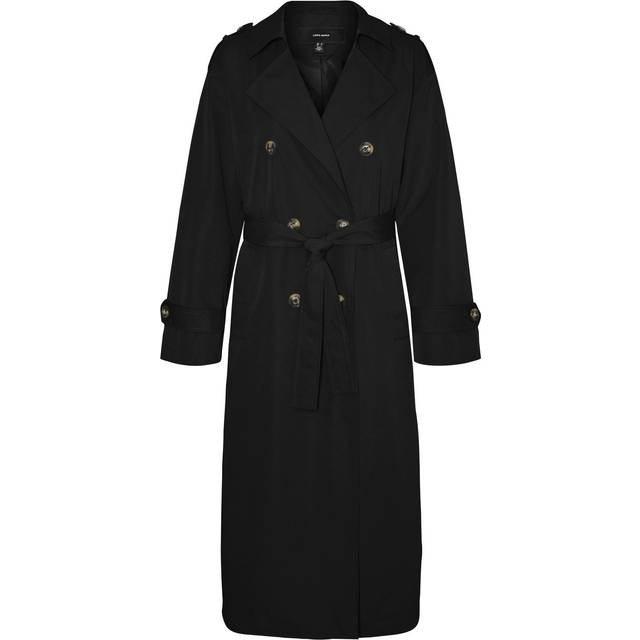 Vero Moda – Svart trenchcoat i lång modell med skärp-Svart/a