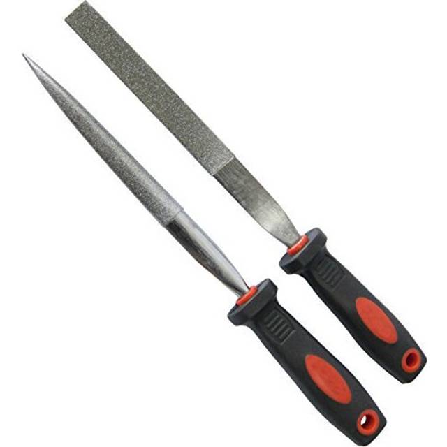 2PC DIAMOND FILE SET NEEDLE HALF ROUND TAPERED & FLAT STONE METAL GLASS 120MM