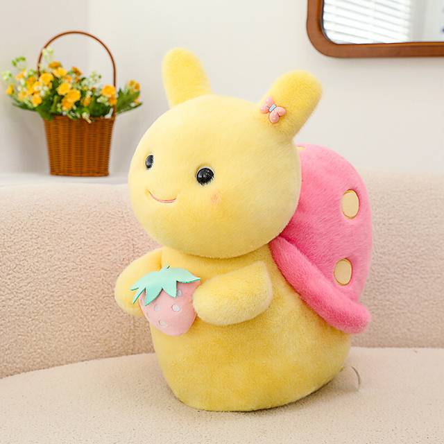 (Pink, 35cm/13.77in) Bow Knot Snail Holding Strawberry Doll Plush Toy Childrens Pillow Birthday Gift