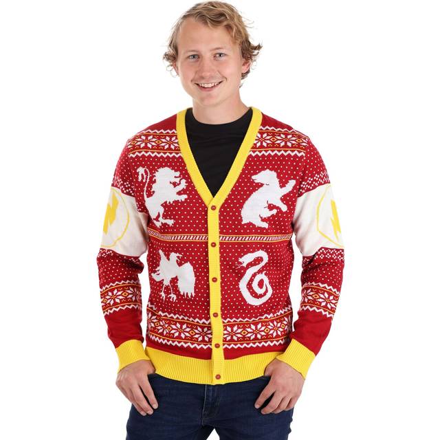 Harry Potter Hogwarts Ugly Christmas Cardigan for Adults - Red&#47;White&#47;Yellow (M)