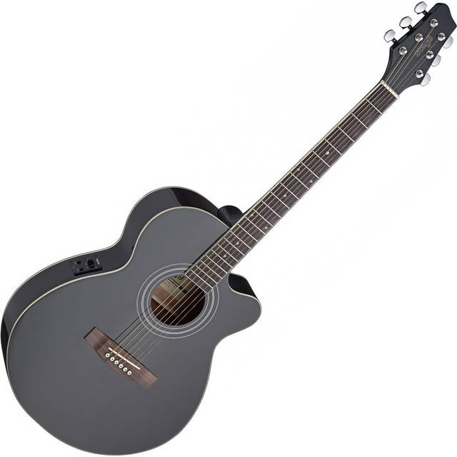 Stagg Mini Jumbo Spruce / Mahogany Cutaway Guitar Black