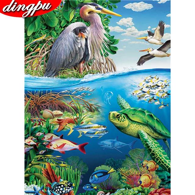Diamond Painting Landscape Ocean Diamond Embroidery Animals Full Drill Square Diamond Mosaic 20X30CM