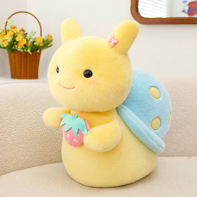 (Blue, 35cm/13.77in) Bow Knot Snail Holding Strawberry Doll Plush Toy Childrens Pillow Birthday Gift