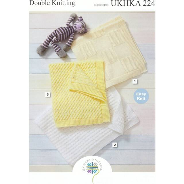 UKHKA 224 DK Knitting Pattern Baby Pram Cot Crib Blankets