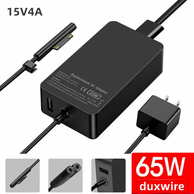(a-) Duxwire 65W 15V 4A Power Supply Laptop AC Adapter Charger For Microsoft Surface Pro X 7   6   5  4  3  Notebook  USB 5V1A