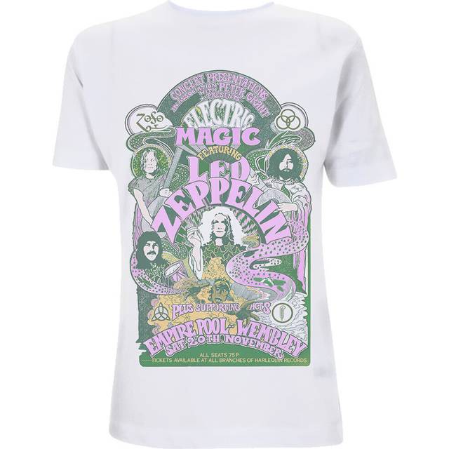 Led zeppelin t shirt electric magic band logo official womens skinny fit white l