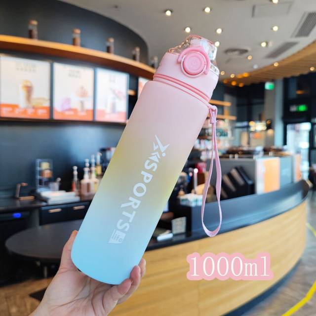 (Pink) Portable Plastic Cup Outdoor Fashion Sports Water Bottle Straight Drink Type