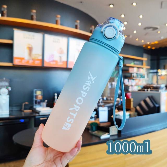 (Blue) Plastic Cup Portable Outdoor Fashion Sports Water Bottle Straight Drink Type