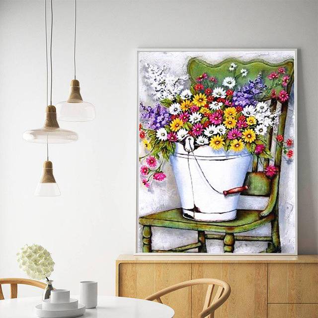 Diamonds Flower Diamond Embroidery Full Drill Round Mosaic Diamond Painting Rhinestones Home Decor 20X30CM