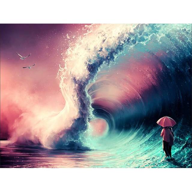 Cartoon Ocean Wave Diamond Painting Mosaic Cross Stitch Diamond Embroidery Painting Home Decor 20X30CM