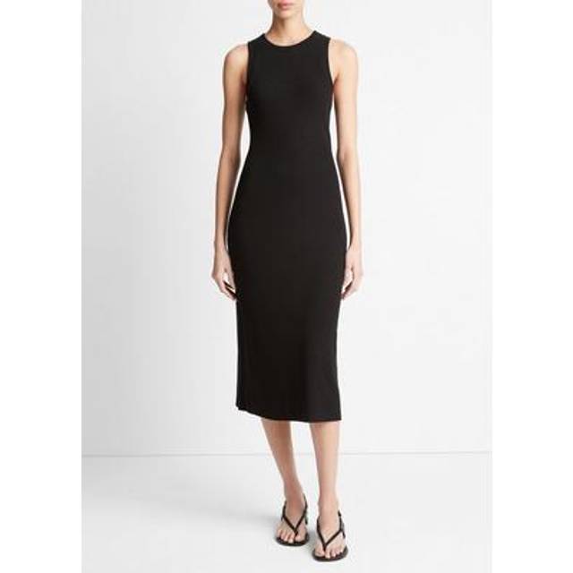 Ribbed High-Neck Tank Dress in Black - S