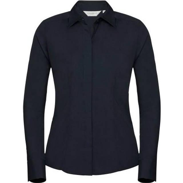 (20 UK, Corporate Blue) Russell Collection Womens/Ladies Poplin Fitted Long-Sleeved Formal Shirt