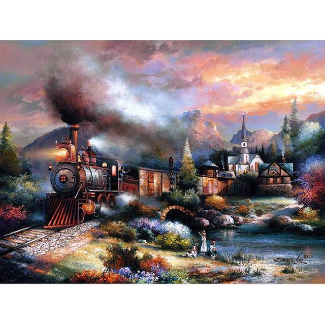 Diamond Painting Train Scenery Cross Stitch Andscape Diamond Embroidery Rhinestones Christmas Gift 20X30CM