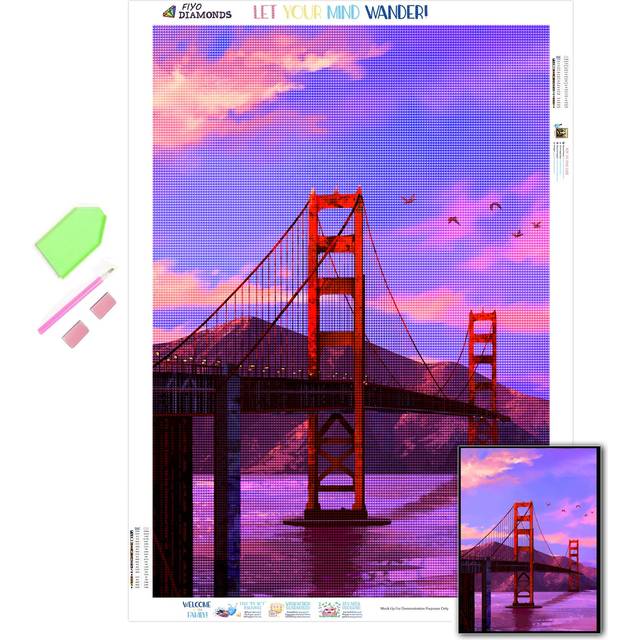 Diamond Art Painting Kit Golden Gate Bridge Rhinestone Building Picture Diamond Embroidery Home Decor Full Round (20X30CM)