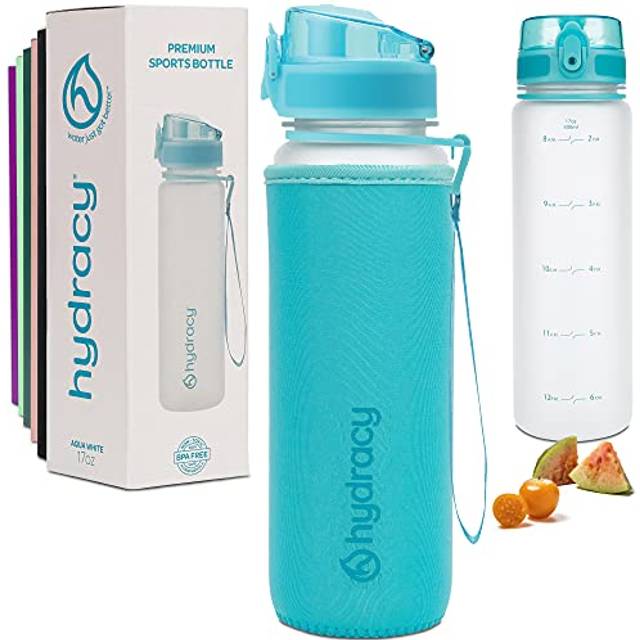 Hydracy Water Bottle with Time Marker -500ml BPA Free Water Bottle - Leak Proof & No Sweat Gym Bottle with Fruit Infuser Strainer for Fitness or