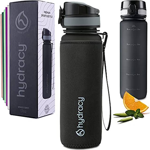 Hydracy Water Bottle with Time Marker - 500 ml 17 Oz BPA Free Water Bottle - Leak Proof  No Sweat gym Bottle with Fruit Infuser Strainer - Ideal gift