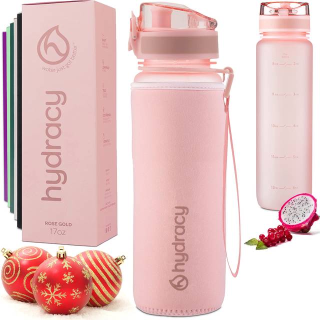 Hydracy Water Bottle with Time Marker -500ml BPA Free Water Bottle - Leak Proof & No Sweat Gym Bottle with Fruit Infuser Strainer for Fitness or Sport