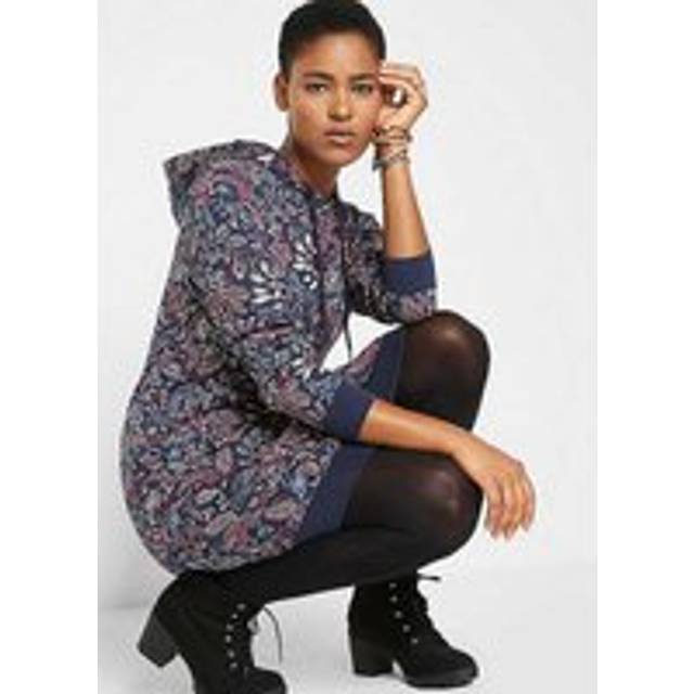 bonprix Paisley Print Hooded Sweatshirt Dress - Dark Blue Print