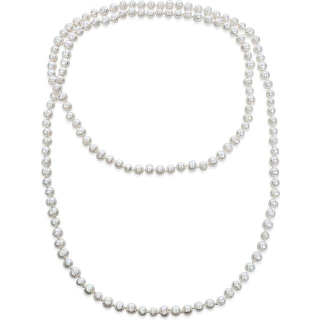 Bling Jewelry Round Endless Warp Layer Long Hand Knotted White Freshwater Cultured Pearl Rope Strand Necklace for Women 36 52 80 Inch