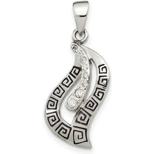 Finest Gold Sterling Silver Polished Enamel CZ Greek Key Pendant