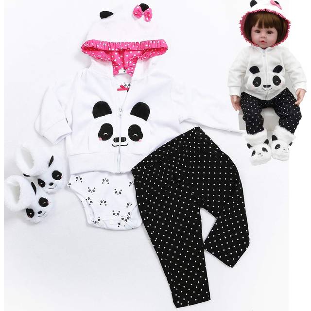 Reborn Baby Dolls Girl Clothes 22 inch Panda Outfits Accesories for 22-24 inch Reborn Baby Girl Newborn Matching Clothing
