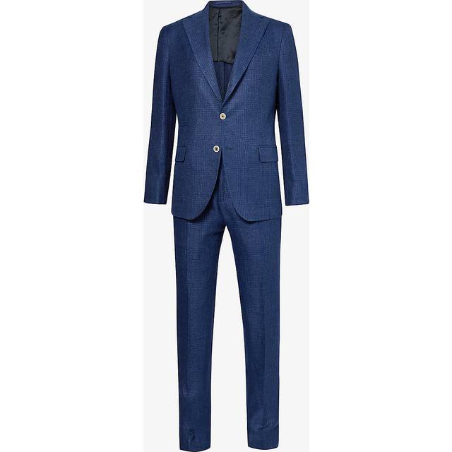 Eleventy Single-breasted Notched-lapel Linen-blend Suit - Blue