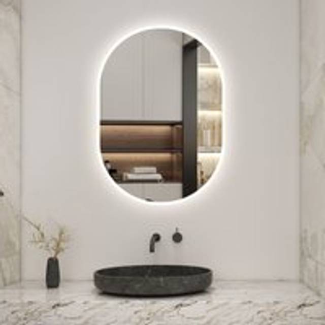 60x100cm Oval LED Bathroom Mirror with Light, Illuminated Wall Mounted Vanity Mirror, Anti-fog, 3 Colors Dimmable Light, Memory Function, IP44,