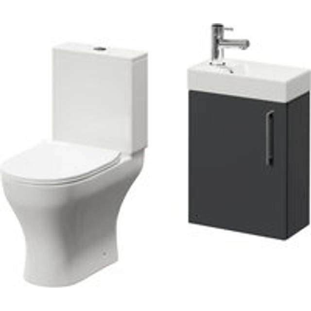 Napoli Compact Cloakroom Vanity Unit and Toilet Suite including Jubilee Open Back Toilet and Wall Mounted Vanity Unit | Gloss Grey | Plastic | 400mm