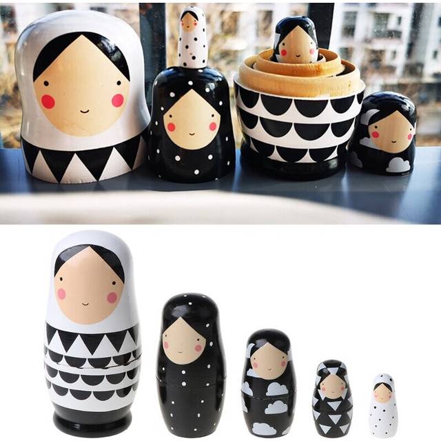5pcs Set Russian Nesting Dolls Wooden Matryoshka Doll Handmade Painted M89C