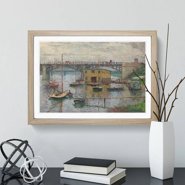 Bridge at Argenteuil by Claude Monet - Picture Frame Painting - Oak (36cm H x 48cm W x 2cm D)