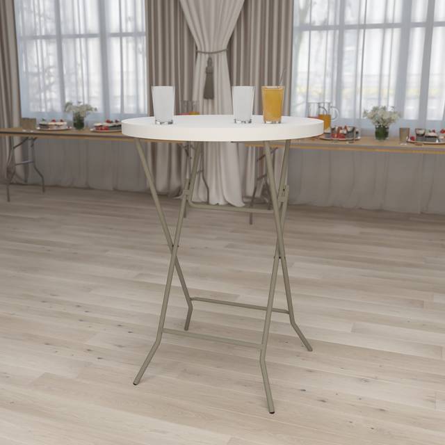 Round Plastic Bar Height Folding Table (110.5cm H X 80cm L X 80cm D)
