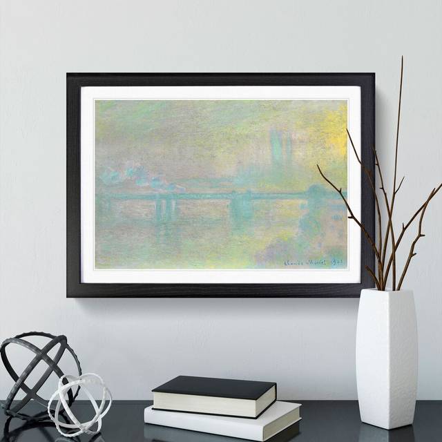 Charing Cross Bridge London by Claude Monet - Picture Frame Painting - Black Framed (27cm H x 36cm W x 2cm D)