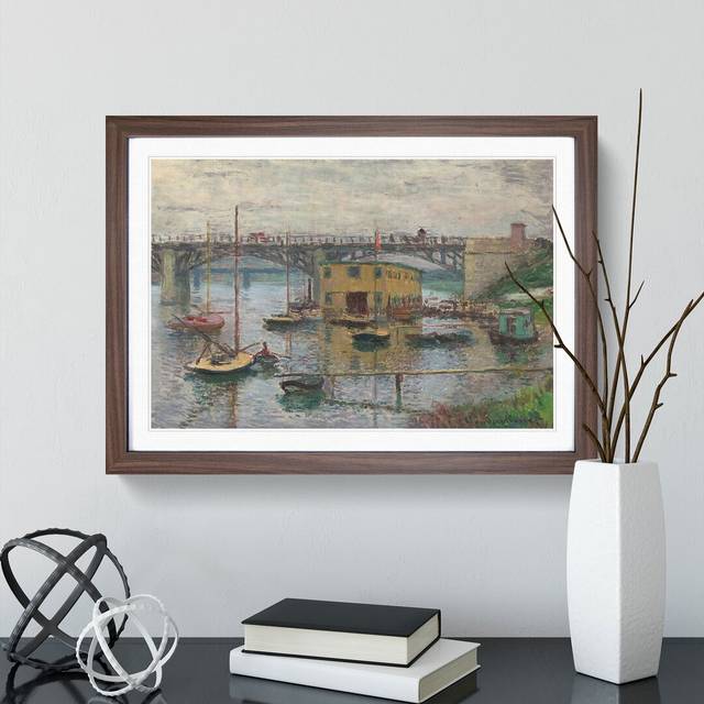 Bridge at Argenteuil by Claude Monet - Picture Frame Painting - Walnut (27cm H x 36cm W x 2cm D)