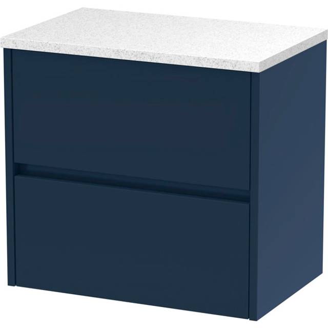 Havana Wall Hung 2-Drawer Vanity Unit with Sparkling White Worktop 600mm Wide - Midnight Blue