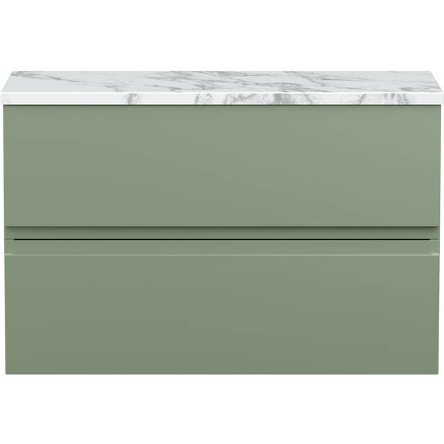 Hudson Reed Urban 800Mm Wall Hung 2-drawer Unit & Laminate Worktop - Satin Green
