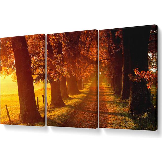 Autumn Walk - 3 Piece Wrapped Canvas Photograph (50.8cm H x 106.6cm W x 10cm D)