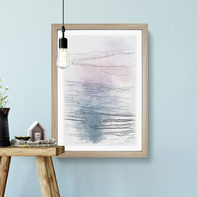 Lake Garda Italy Sketch - Picture Frame Painting Print - Oak Framed (63cm H x 45cm W x 2cm D)