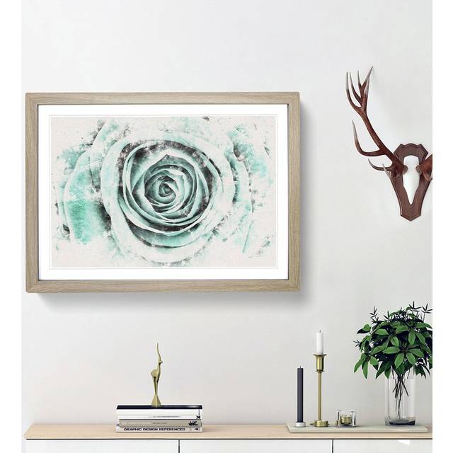 Mint Green Rose - Picture Frame Graphic Art Print - Oak Framed (33cm H x 45cm W x 2cm D)