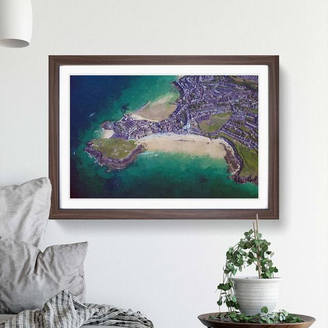 View of St Ives in Cornwall - Picture Frame Graphic Art Print - Walnut (40cm H x 60cm W x 2cm D)