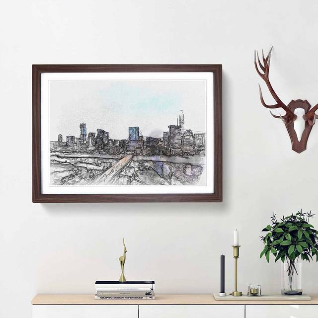 Austin Texas Skyline in Abstract - Picture Frame Graphic Art Print - Walnut Framed (62cm H x 87cm W x 2cm D)