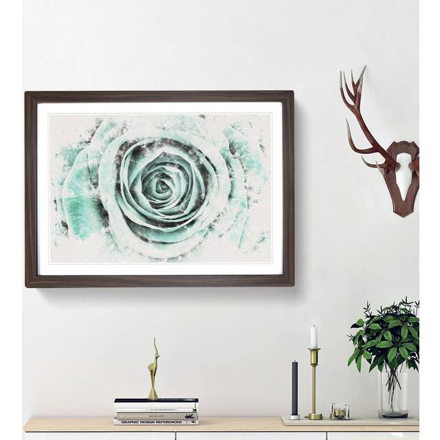 Mint Green Rose - Picture Frame Graphic Art Print - Walnut Framed (33cm H x 45cm W x 2cm D)