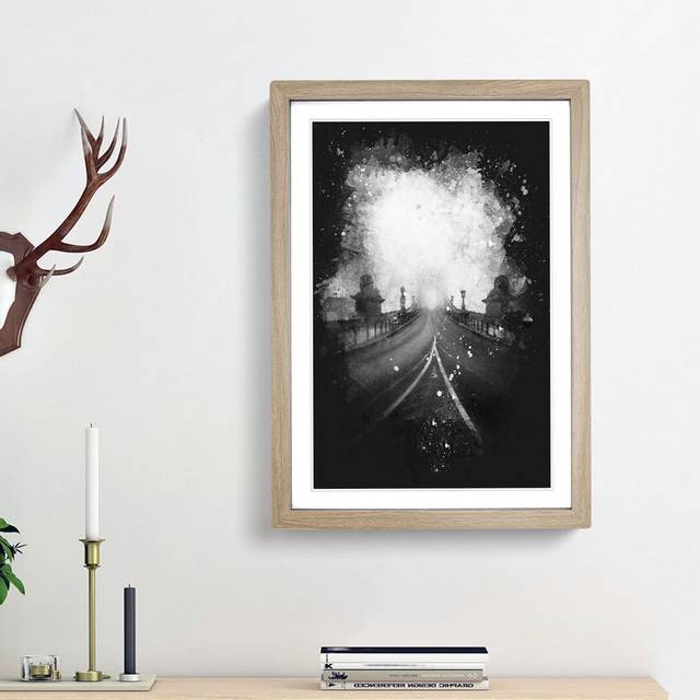 Szechenyi Chain Bridge in Budapest - Picture Frame Graphic Art Print - Oak Framed (45cm H x 33cm W x 2cm D)