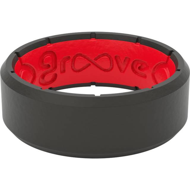 Groove Life Edge Black/Red Silicone Ring - Breathable Rubber Wedding Rings for Men  Lifetime Coverage  Unique Design  Comfort Fit Ring - Siz